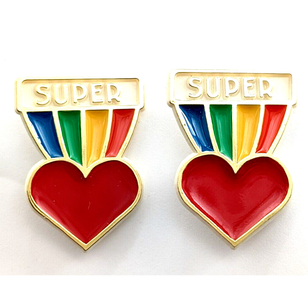Vintage Hallmark Rainbow Heart Brooch Pins Set of 2 Super Love